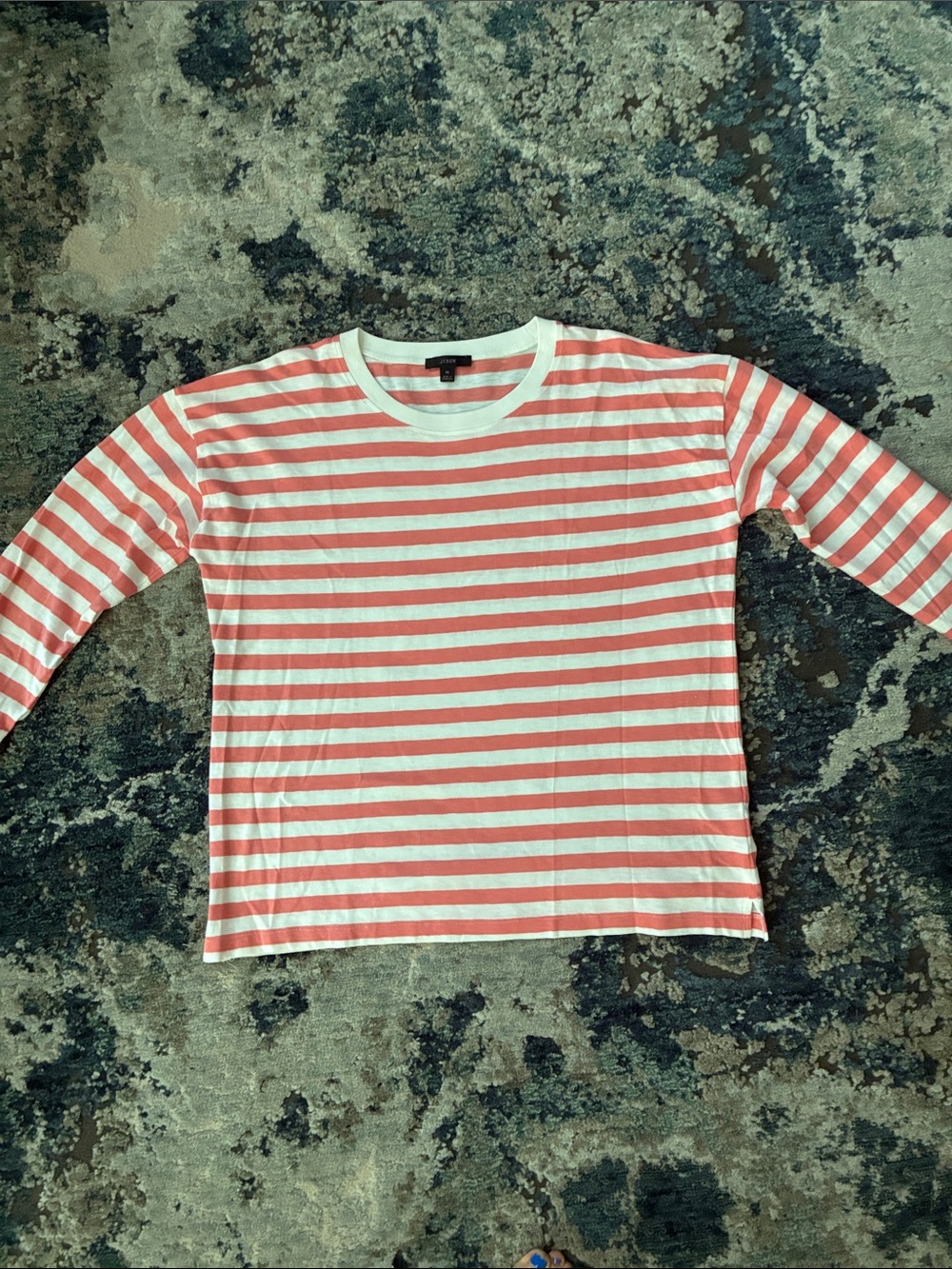 J Crew Long-Sleeve Coral & White Striped Tee